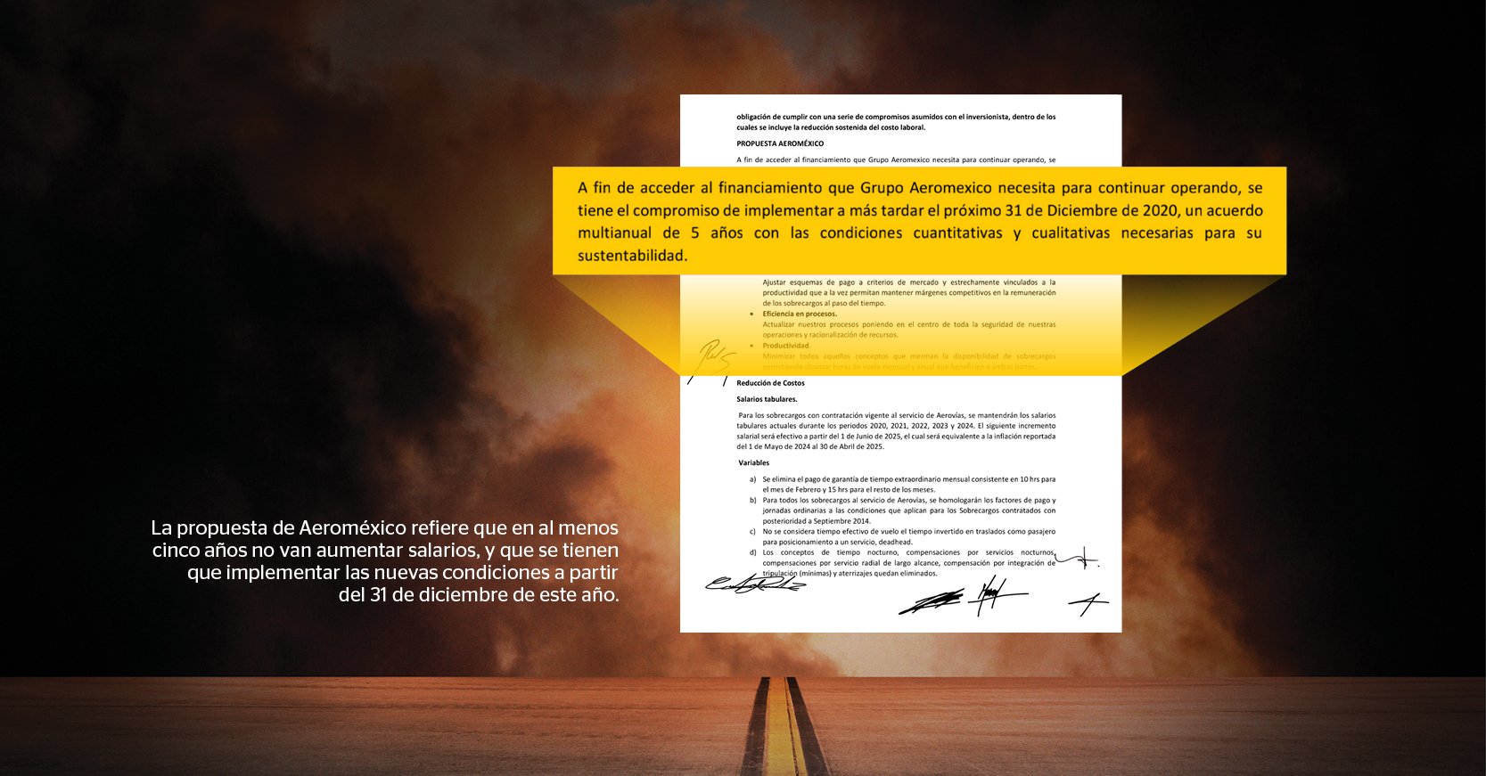 La propuesta de Aeroméxico refiere que en al menos cinco años no van aumentar salarios, y que se tienen que implementar las nuevas condiciones a partir del 31 de diciembre de este año