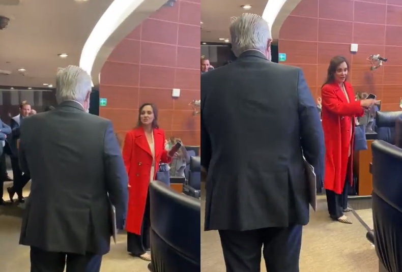 A su entrada al pleno, José Narro Céspedes de Morena fue increpado por Lilly Téllez debido a sus supuestos nexos con el crimen organizado 